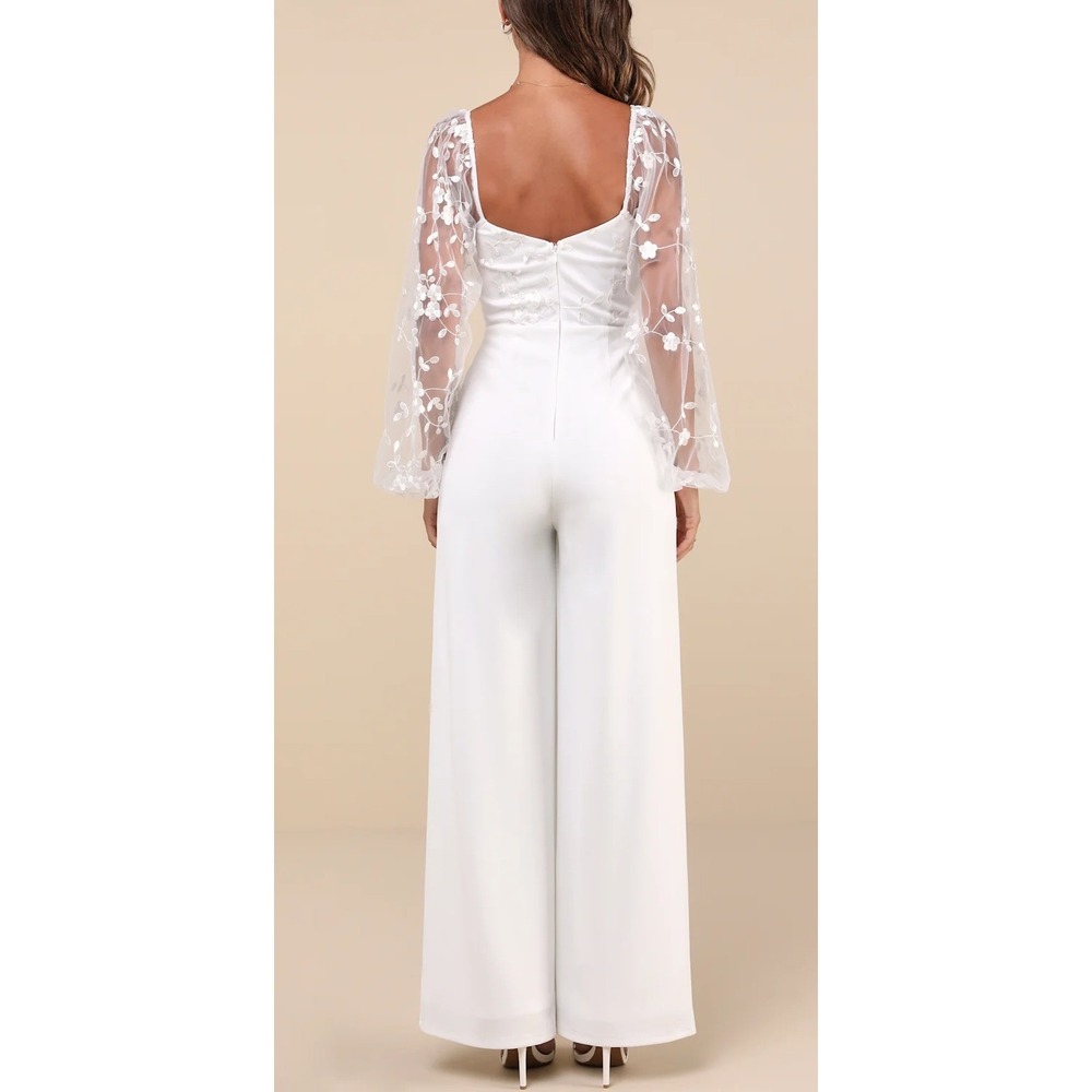 NWT Lulus Darling Charisma White Mesh Embroidered Jumpsuit Sz S - Picture 2 of 7